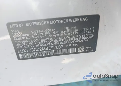 2021 BMW X3 Sdrive30I from USA, damaged, VIN 5UXTY3C02M9E92603